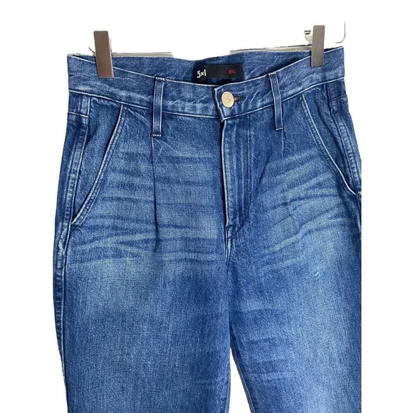 3x1 NYC High Rise Flared Crop Jeans Raw Large Cuffed Rigid Denim-sz 24 - Picture 3 of 12